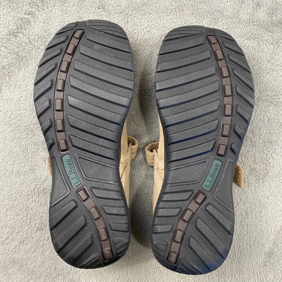 L.L. Bean Mary Jane Shoes Womens 8 Tan Suede Hook Loop 278614 Comfort Trail - Picture 3 of 10